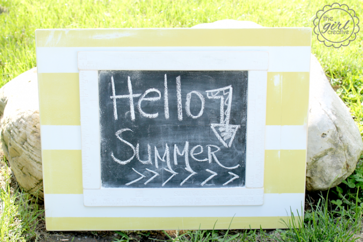 Summer Chalkboard Giveaway With Home Depot And Scotch Blue The Girl   Yellow And White Striped Chalkboard 750x500 