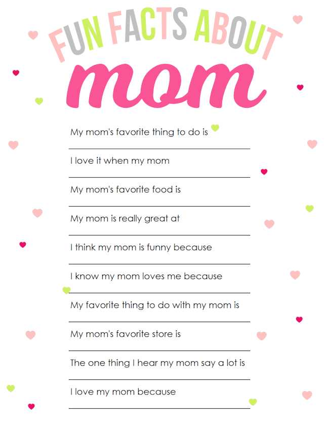 Mother S Day Printable Fun Facts About Mom The Girl Creative