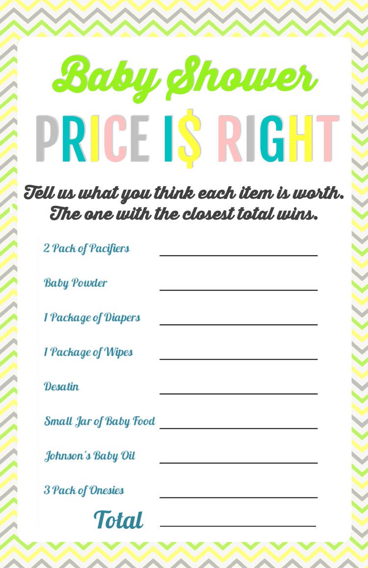 Free Printable Baby Shower Game The Price Is Right Girl Elephant Template