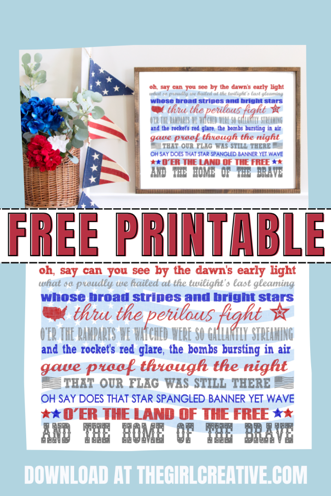 Free Printable 4th of July Sign – Star Spangled Banner - The Girl Creative