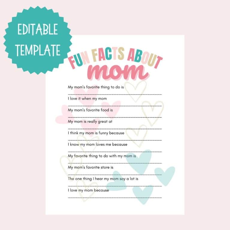 Printable Fun Facts About Mom EDITABLE The Girl Creative