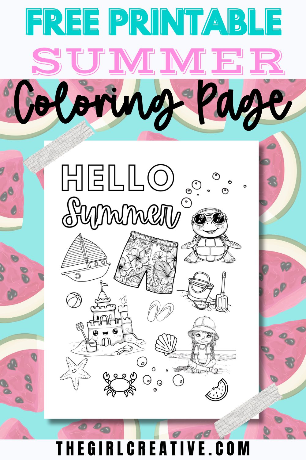 Free Hello Summer Coloring Page