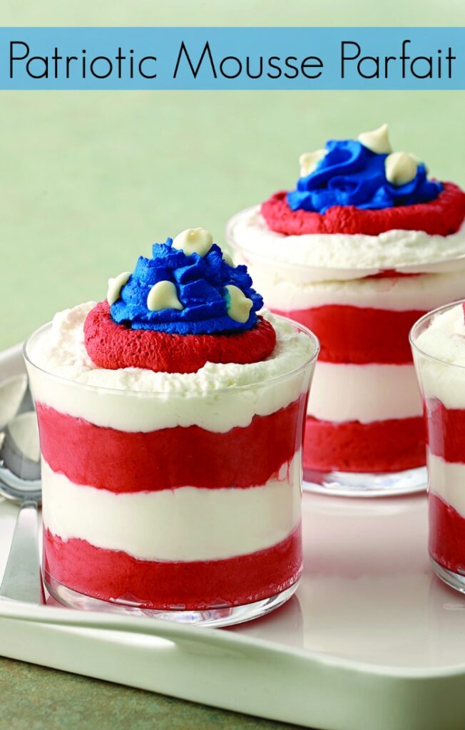 Patriotic Mousse Parfait Recipe in Red White and Blue Perfect for 4th of July