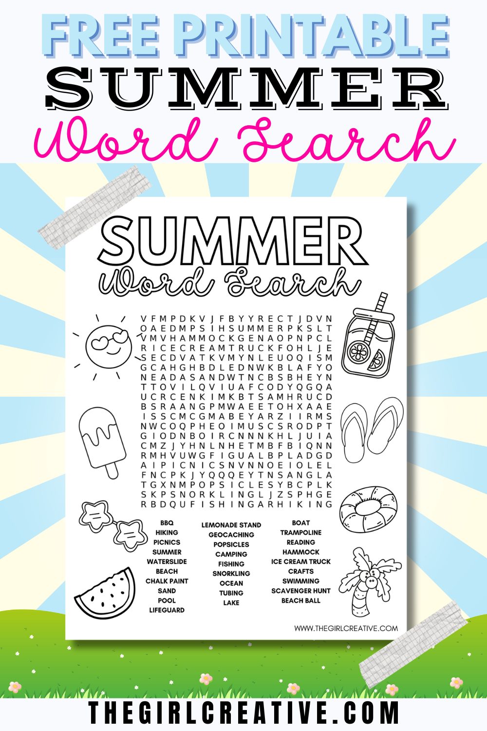 Free Printable Summer Word Search Coloring Page