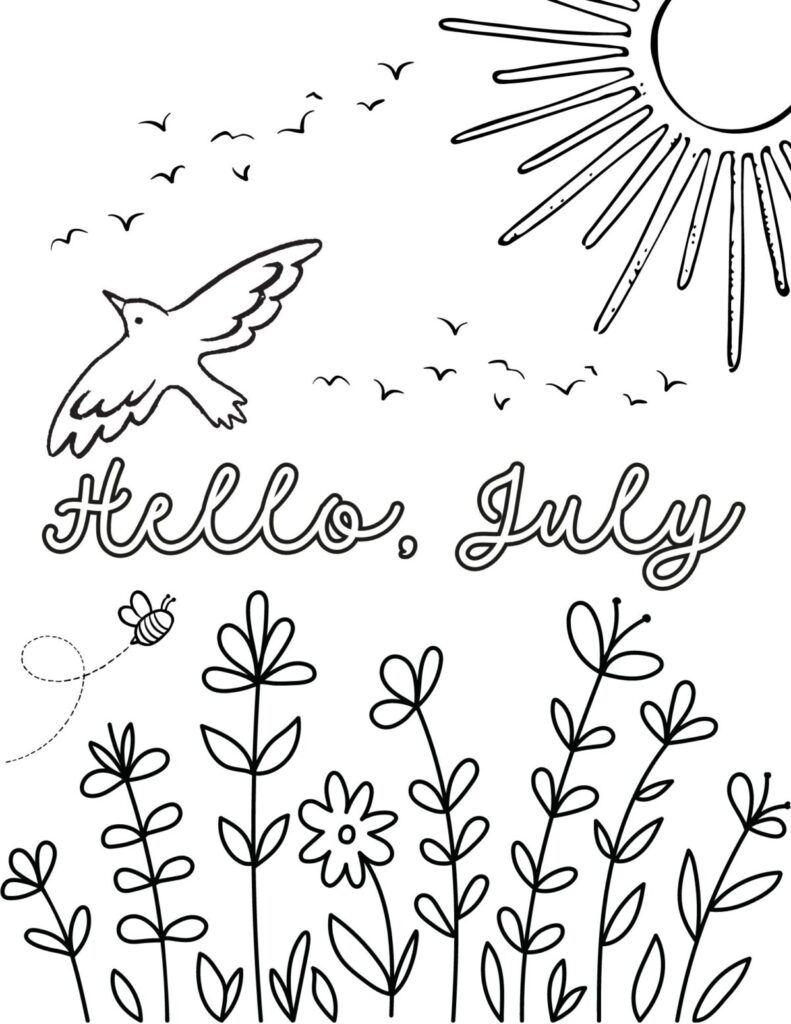 Hello July Coloring Page