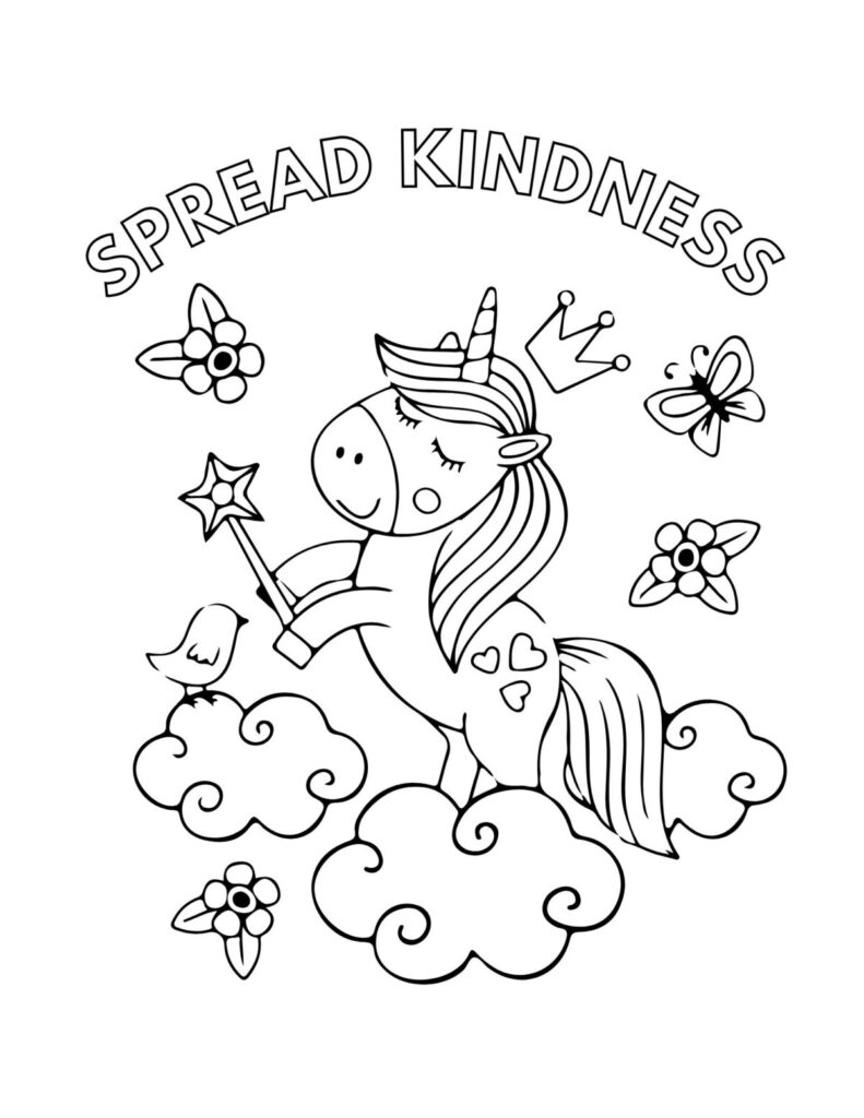 Spread Kindness Unicorn coloring page