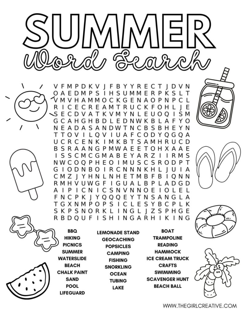 Summer Word Search Coloring Page