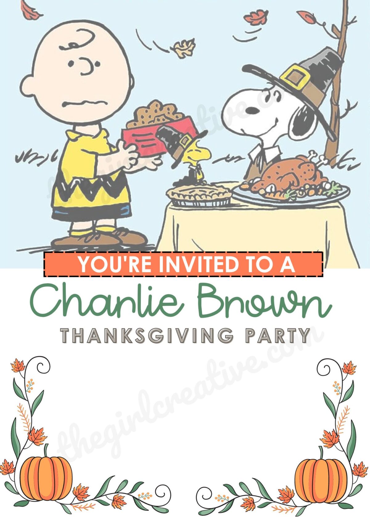 Charlie Brown Thanksgiving Invitation Blank Template