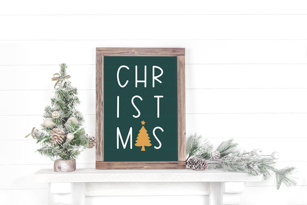 Christmas Text With Tree Mockup